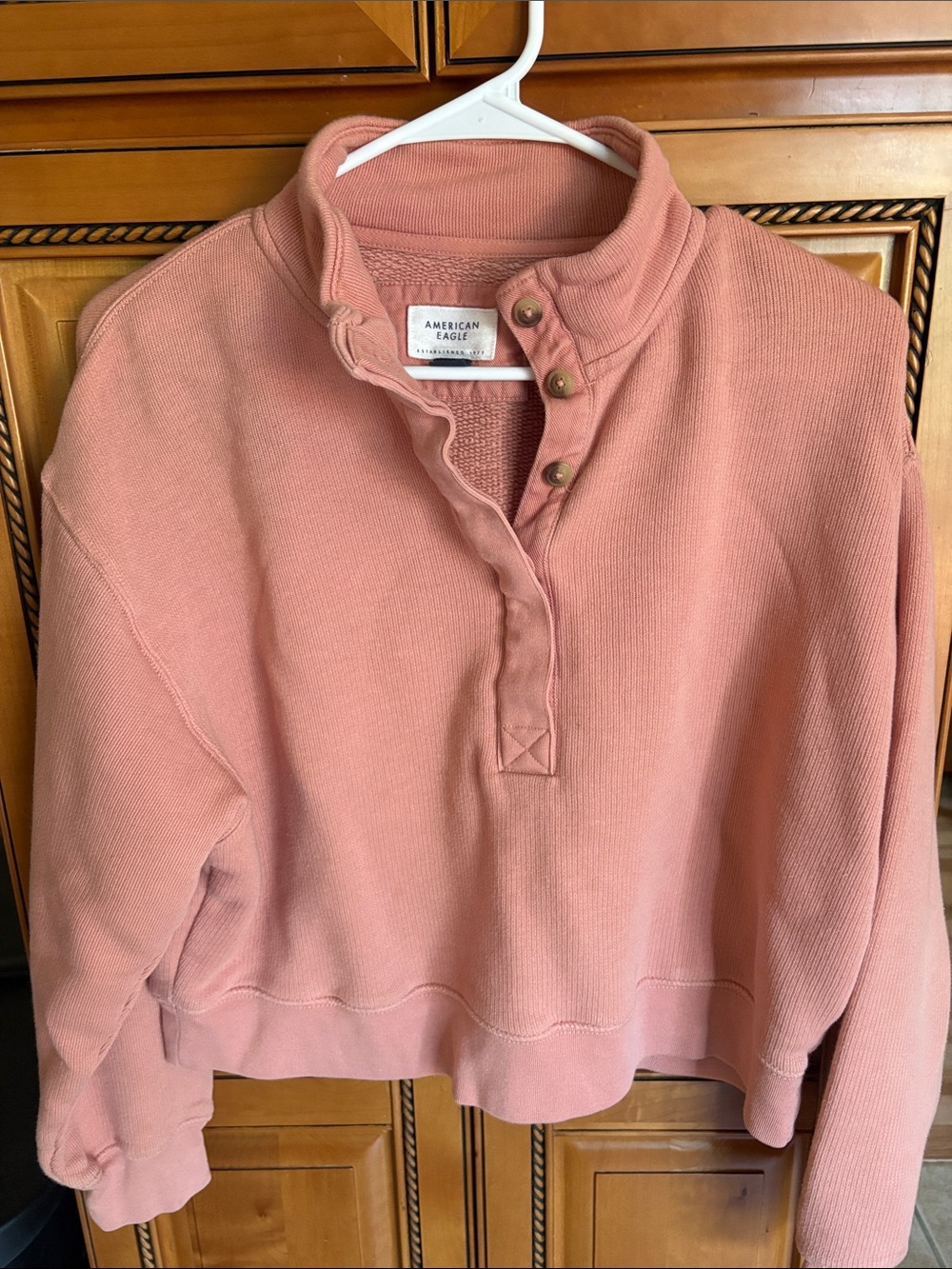 American Eagle Coral Snap-Button Pullover